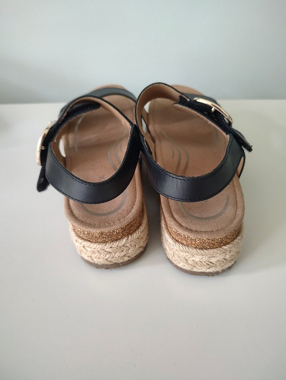 Aetrex Vania Black Leather Arch Support Espadrille Platform Wedge Sandal Size 7 - Picture 5 of 11